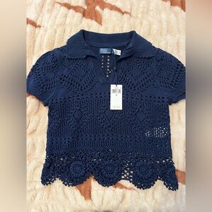 $328 NWT New Polo Ralph Lauren Knit Crochet Top